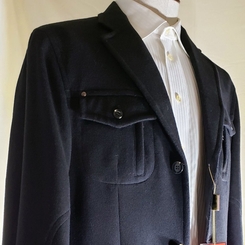 Mantoni NWT- 42R Black-Wool/Cashmere Car Coat 3/4